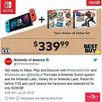 任天堂公布Switch套装：Switch主机+Labo玩具售339.99美元